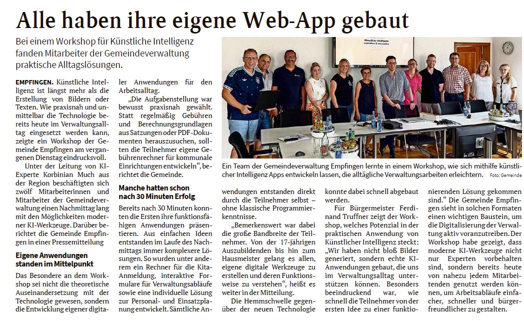 Zeitungsartikel: AI-Literacy-Workshop Empfingen